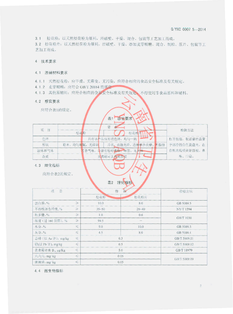 Q/YXC 0007S-2014 标准预览
