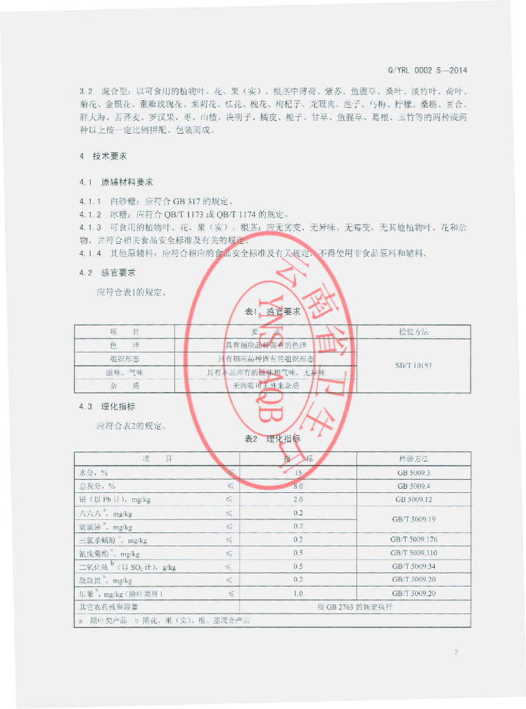 Q/YRL 0002S-2014 标准预览