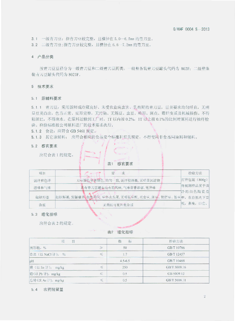 Q/KHF 0004S-2013 标准预览