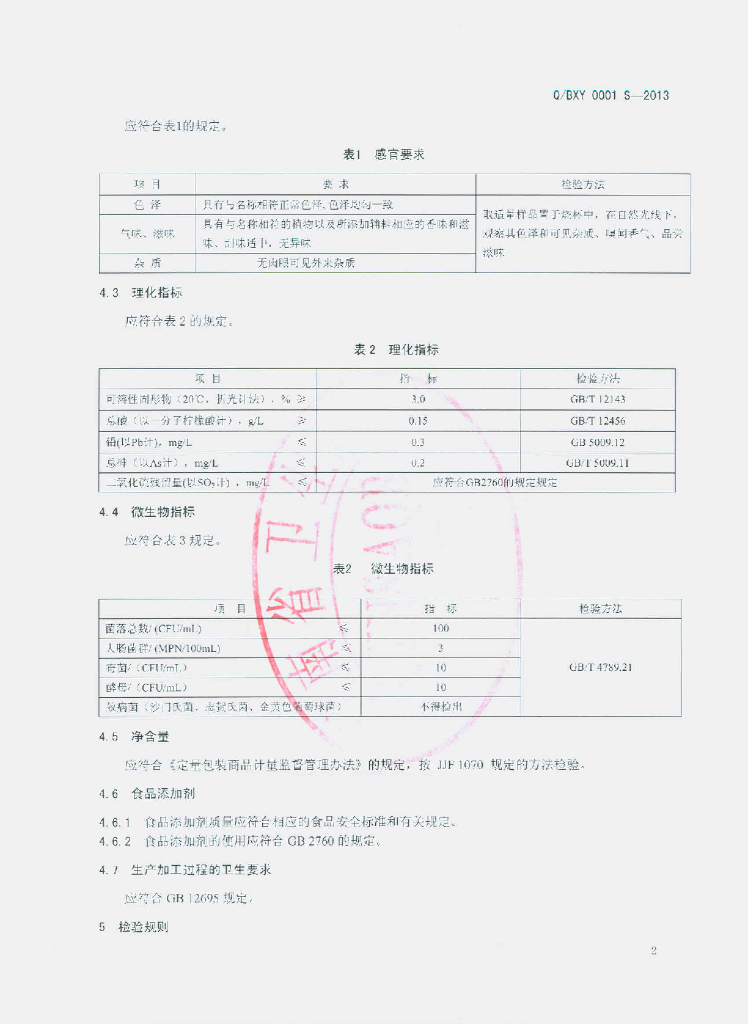 Q/BXY 0001S-2013 标准预览