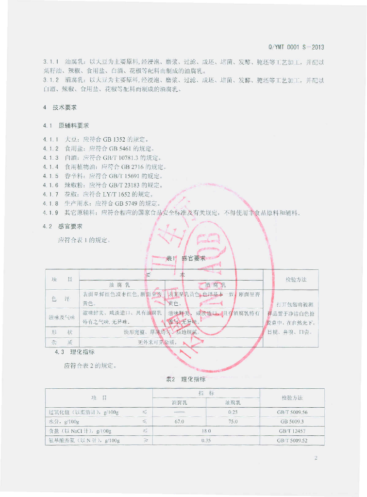 Q/YMT 0001S-2013 标准预览