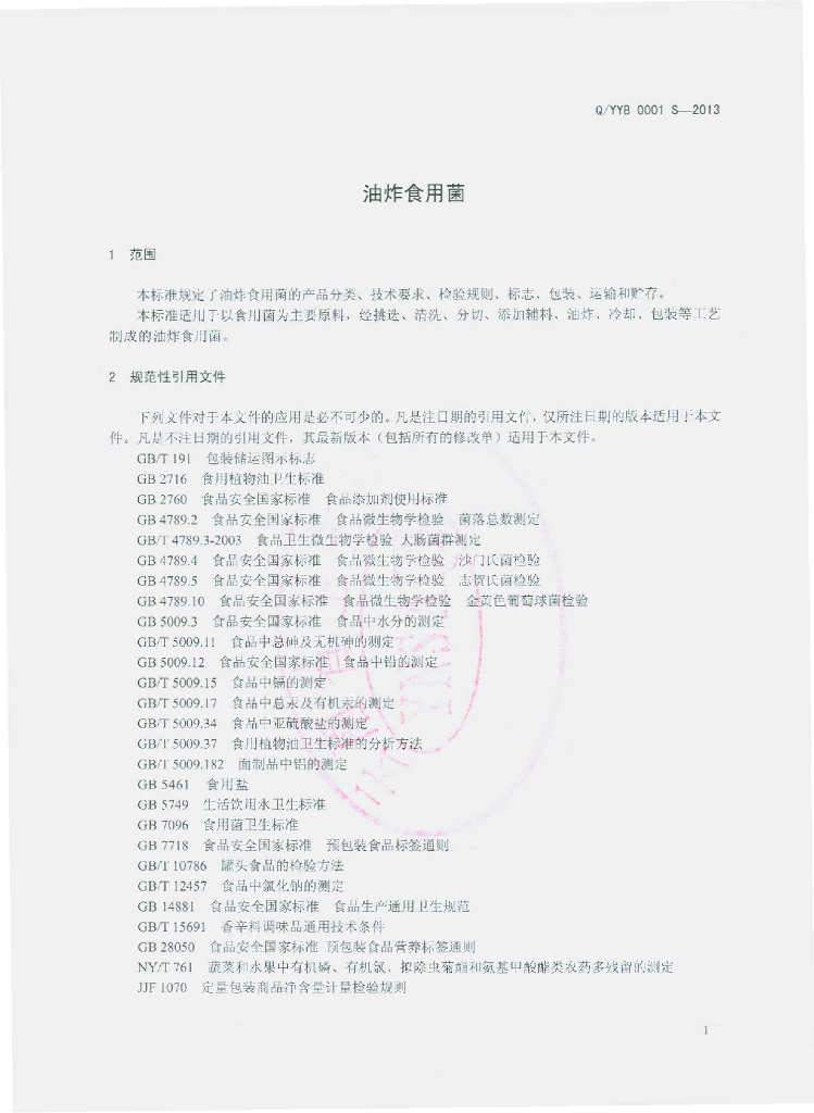 Q/YYB 0001S-2013 标准预览