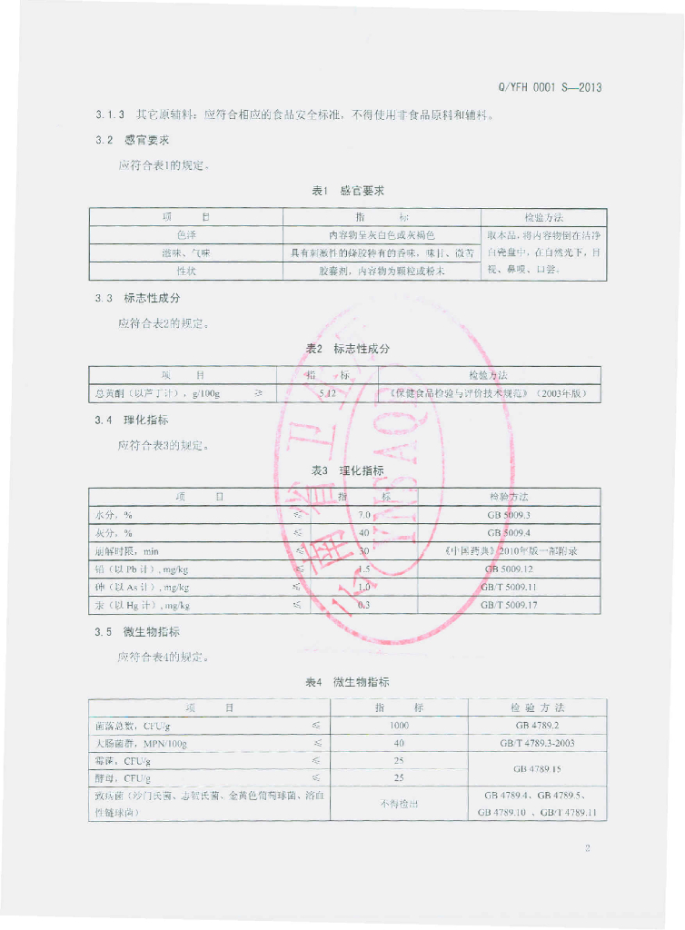 Q/YFH 0001S-2013 标准预览
