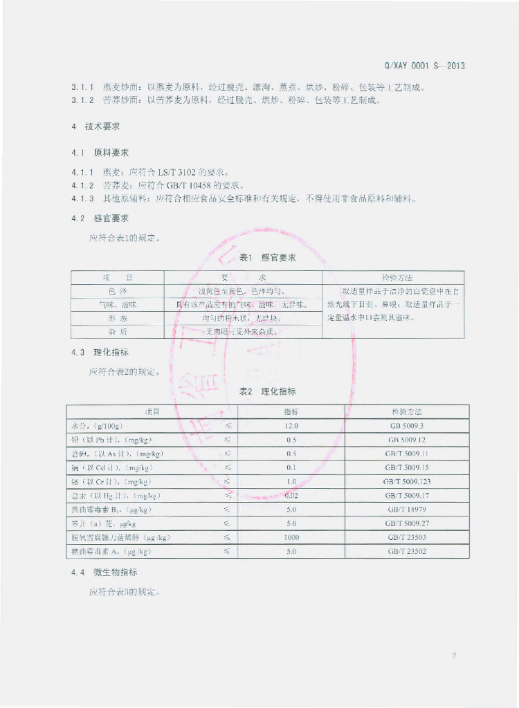 Q/XAY 0001S-2013 标准预览