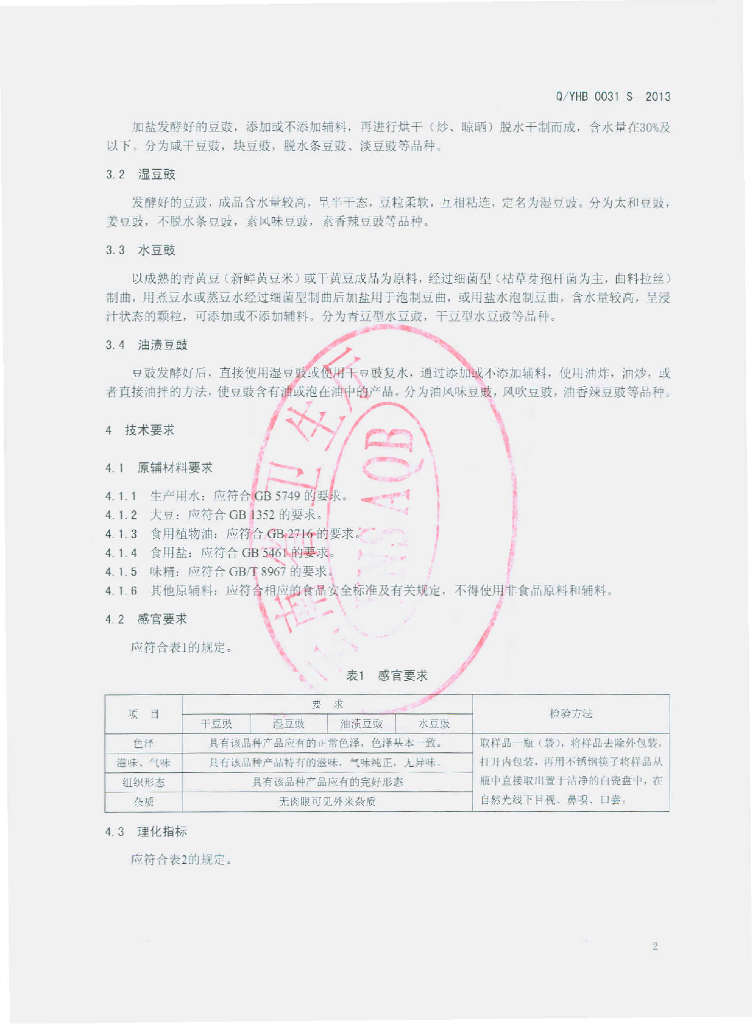 Q/YHB 0031S-2013 标准预览