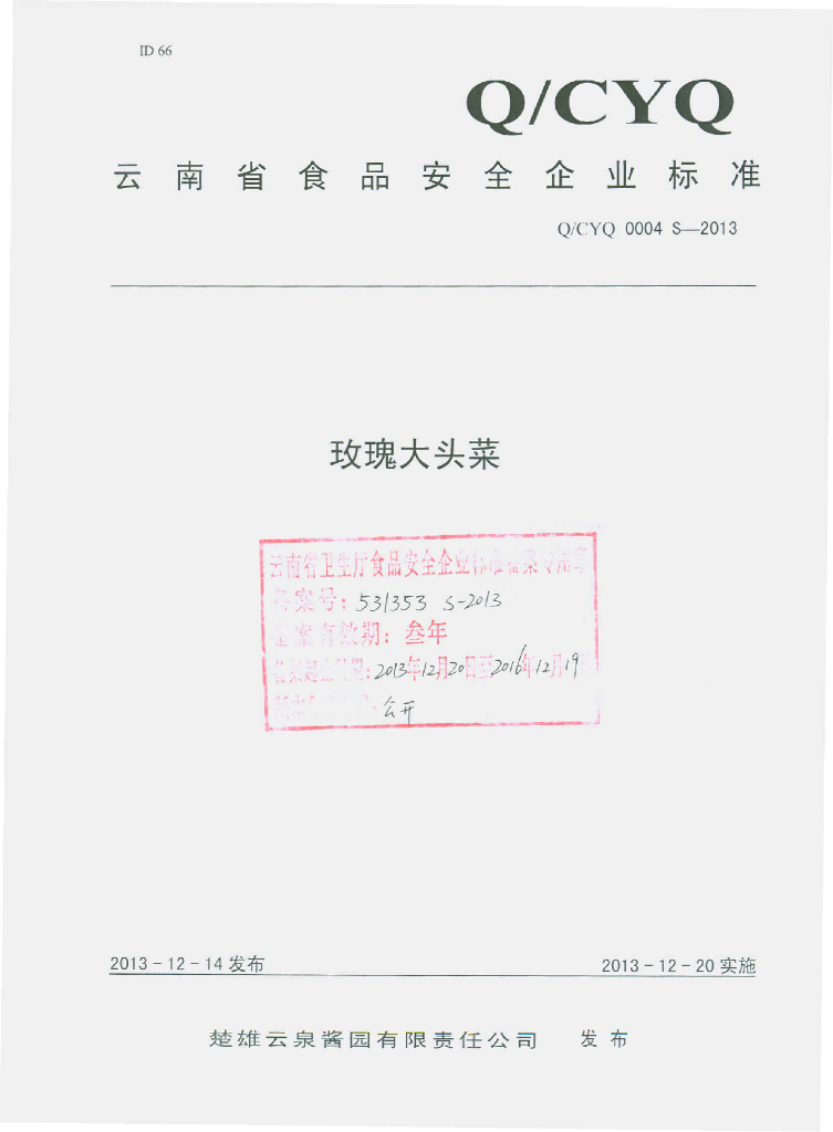Q/CYQ 0004S-2013 标准预览