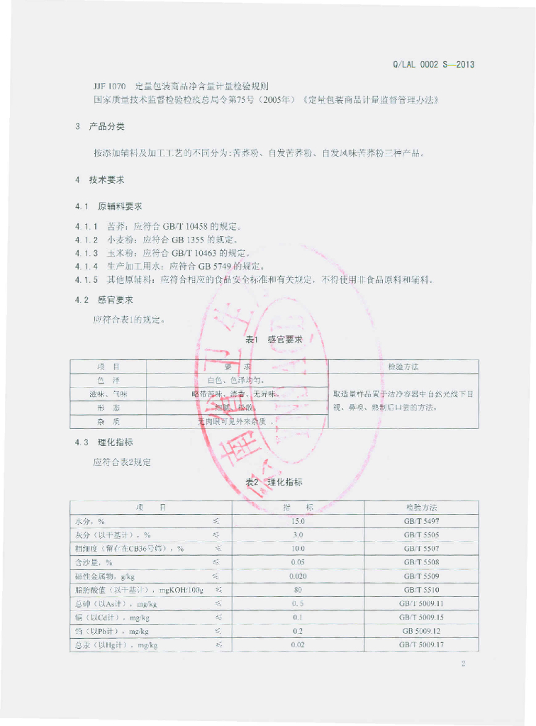 Q/LAL 0002S-2013 标准预览