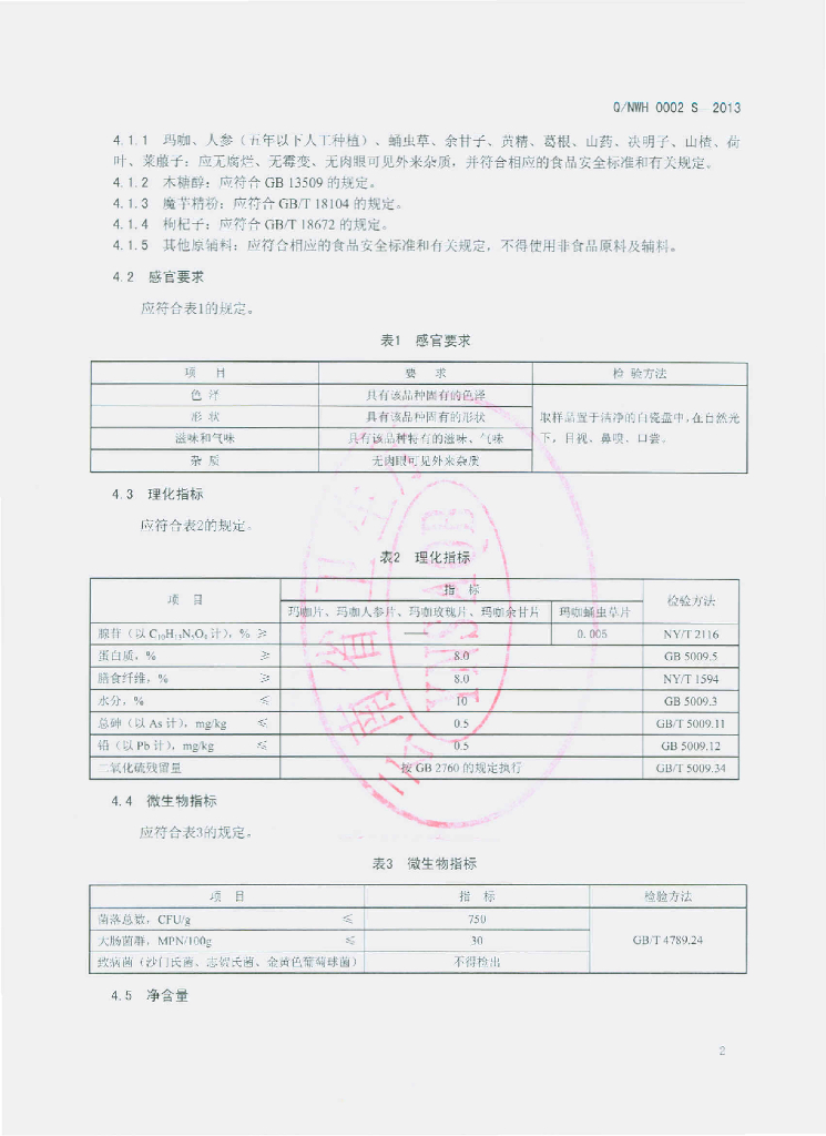 Q/NWH 0002S-2013 标准预览