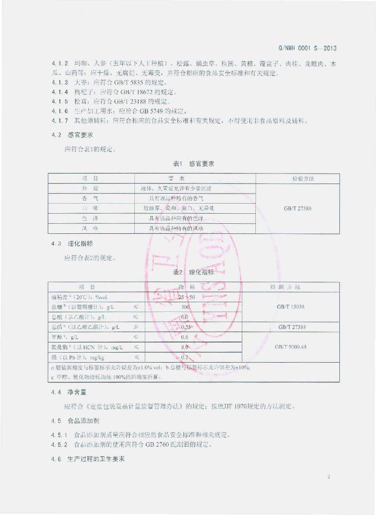 Q/NWH 0001S-2013 标准预览