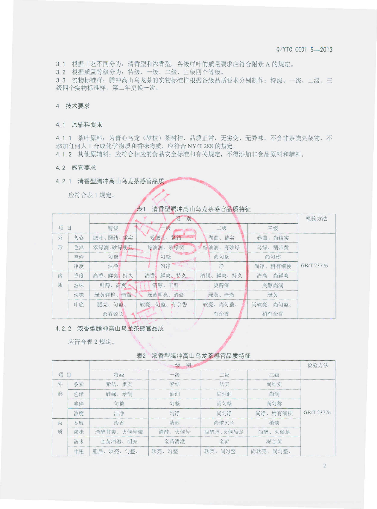 Q/YTC 0001S-2013 标准预览