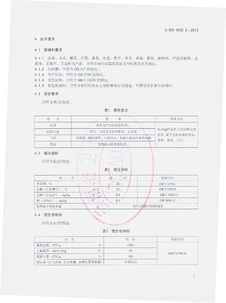 Q/XDX 0002S-2013 标准预览