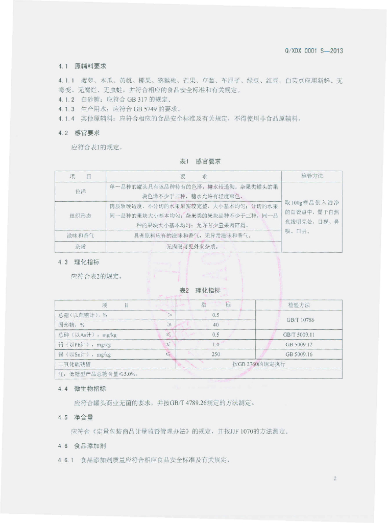 Q/XDX 0001S-2013 标准预览