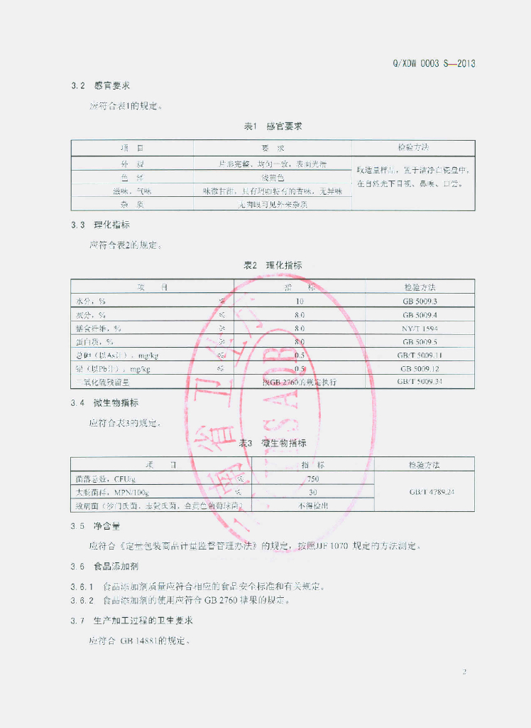 Q/XDW 0003S-2013 标准预览