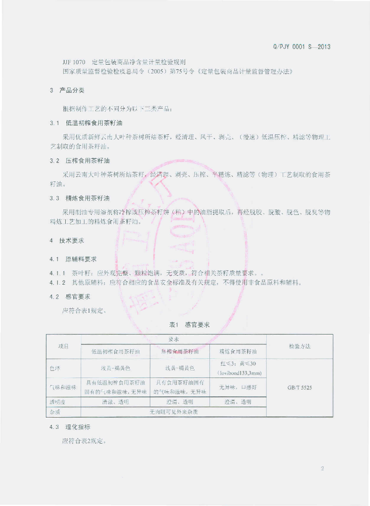 Q/PJY 0001S-2013 标准预览