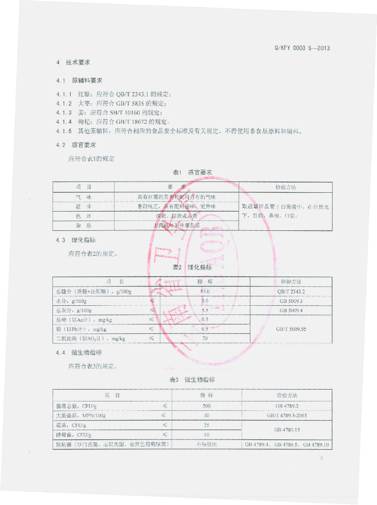 Q/KFY 0003S-2013 标准预览