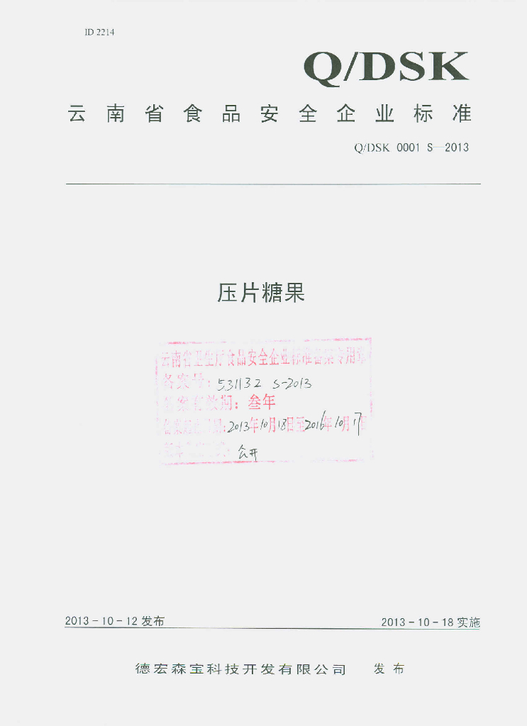 Q/DSK 0001S-2013 标准预览