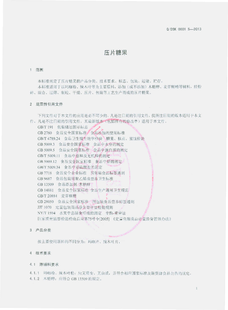 Q/DSK 0001S-2013 标准预览