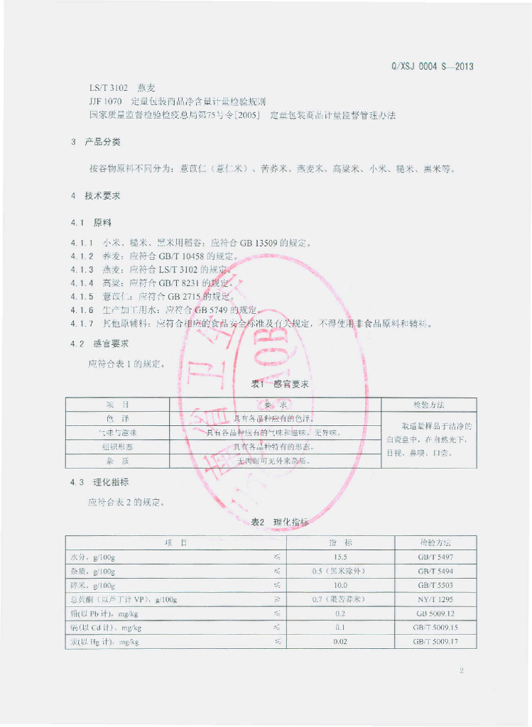 Q/XSJ 0004S-2013 标准预览