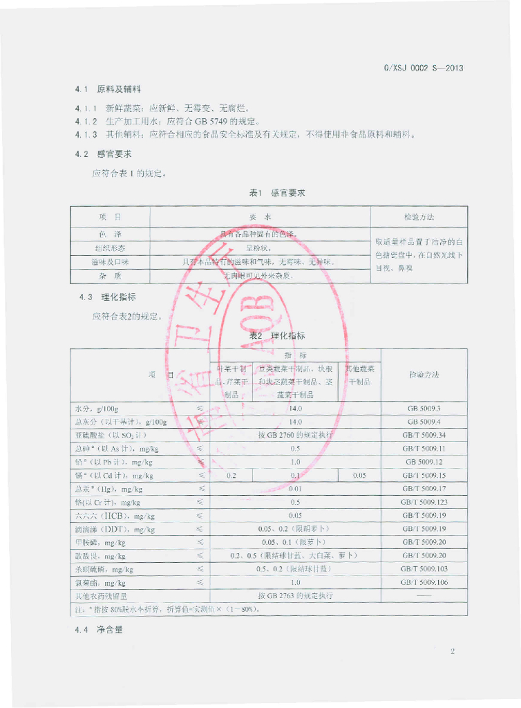 Q/XSJ 0002S-2013 标准预览