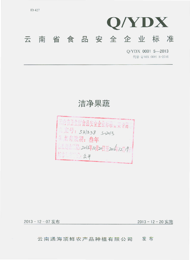 Q/YDX 0001S-2013 标准预览