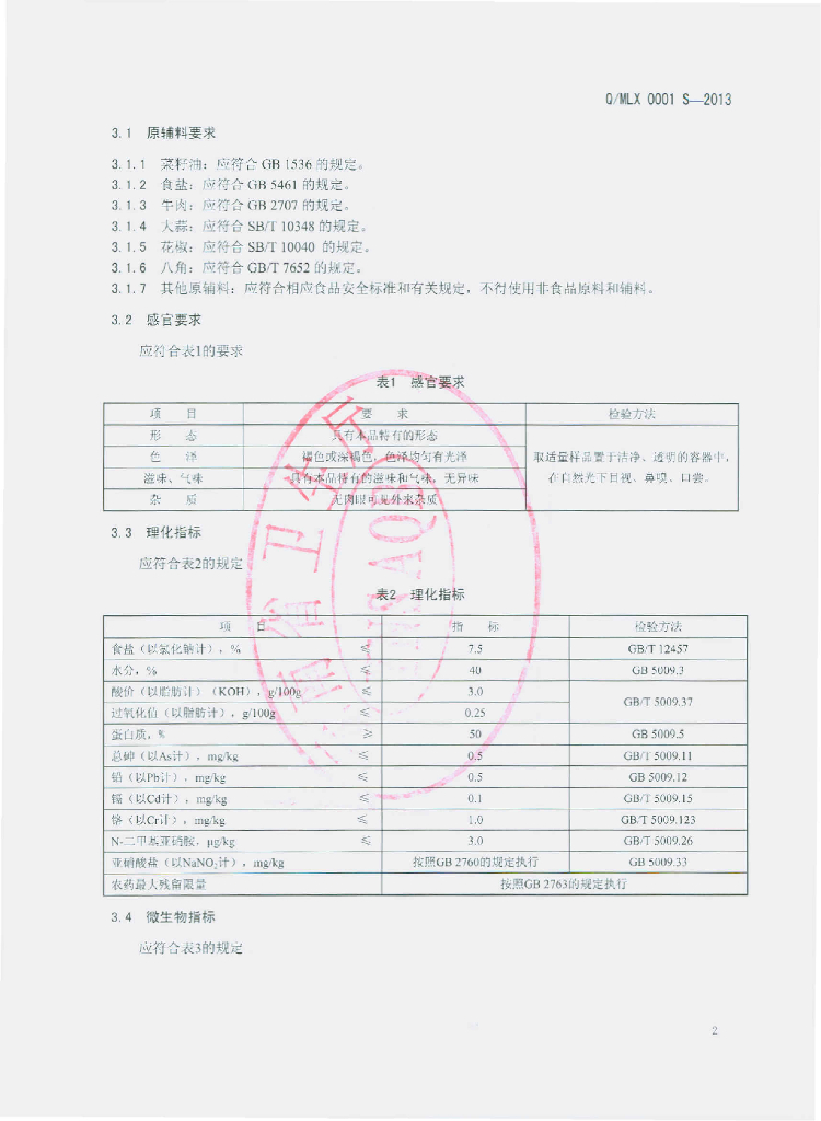 Q/MLX 0001S-2013 标准预览