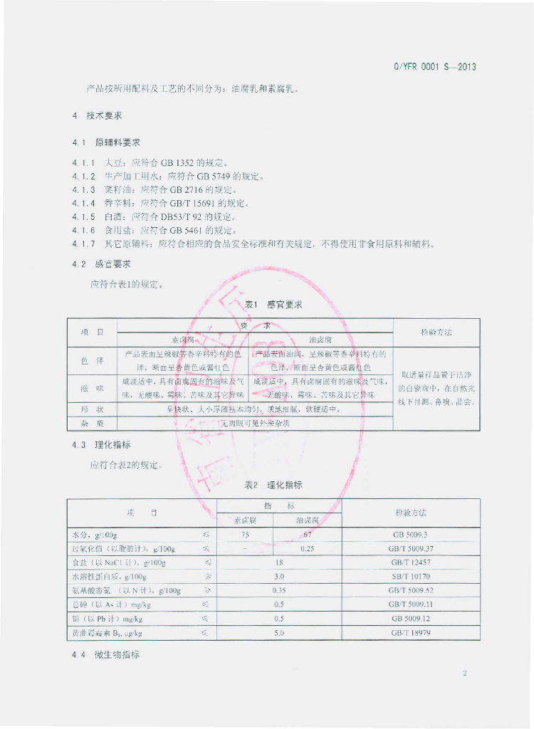 Q/YFR 0001S-2013 标准预览