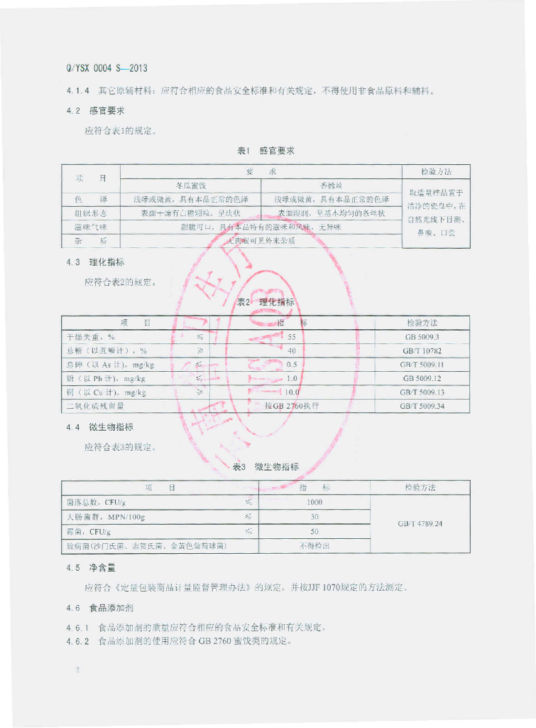 Q/YSX 0004S-2013 标准预览