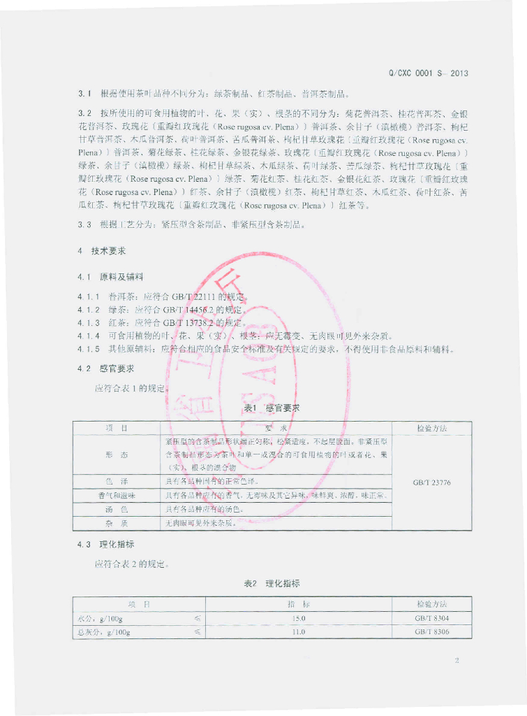 Q/CXC 0001S-2013 标准预览