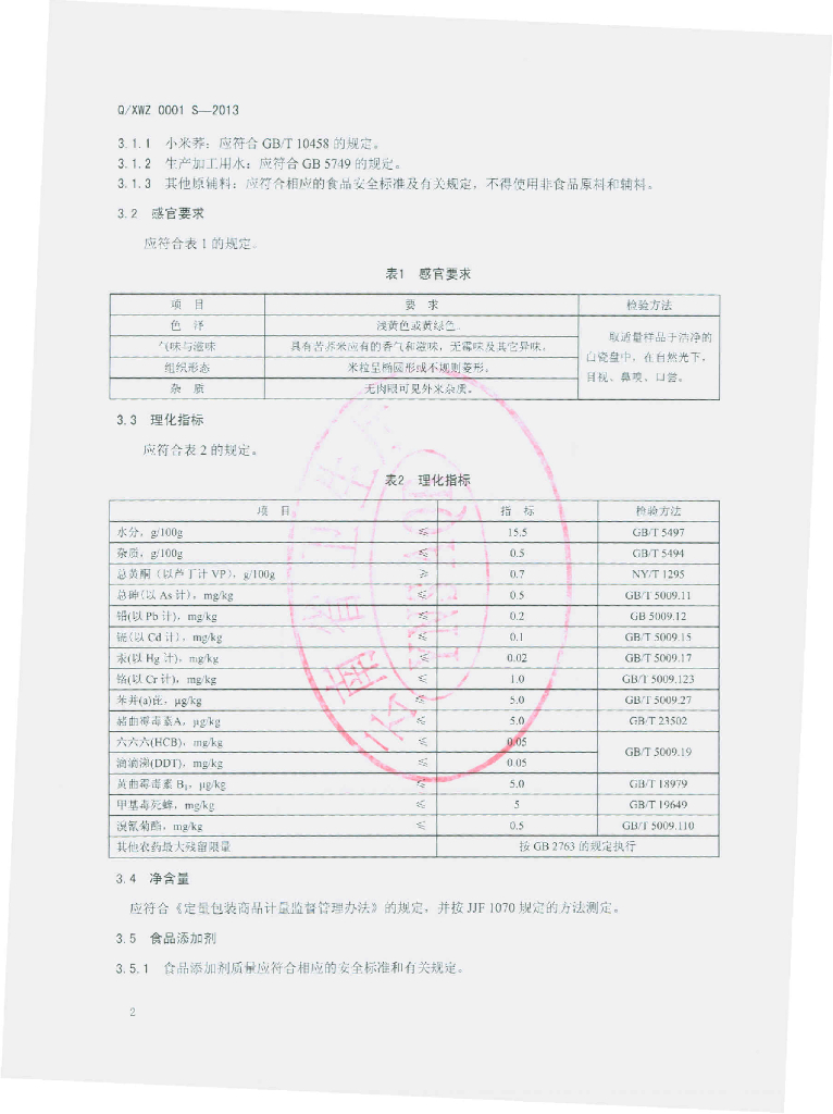 Q/XWZ 0001S-2013 标准预览