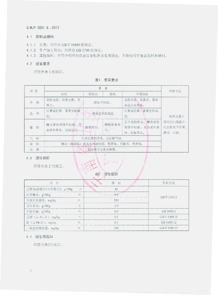Q/MJY 0001S-2013 标准预览
