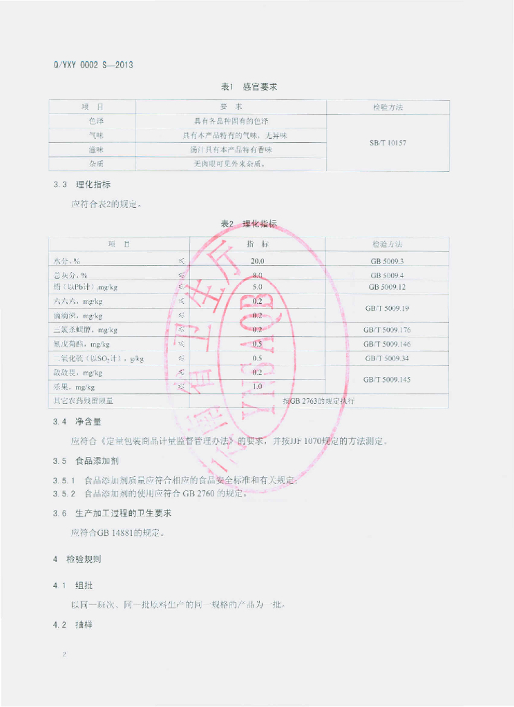 Q/YXY 0002S-2013 标准预览