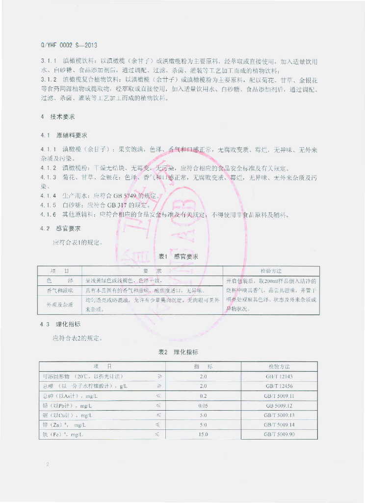 Q/YHF 0002S-2013 标准预览