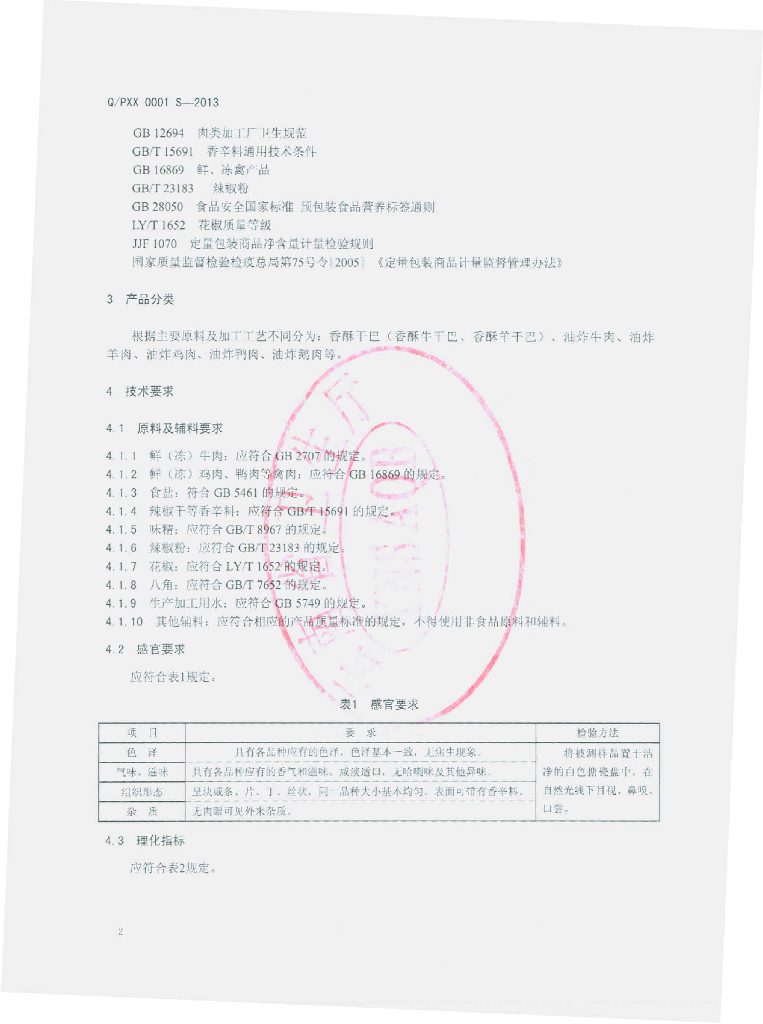 Q/PXX 0001S-2013 标准预览