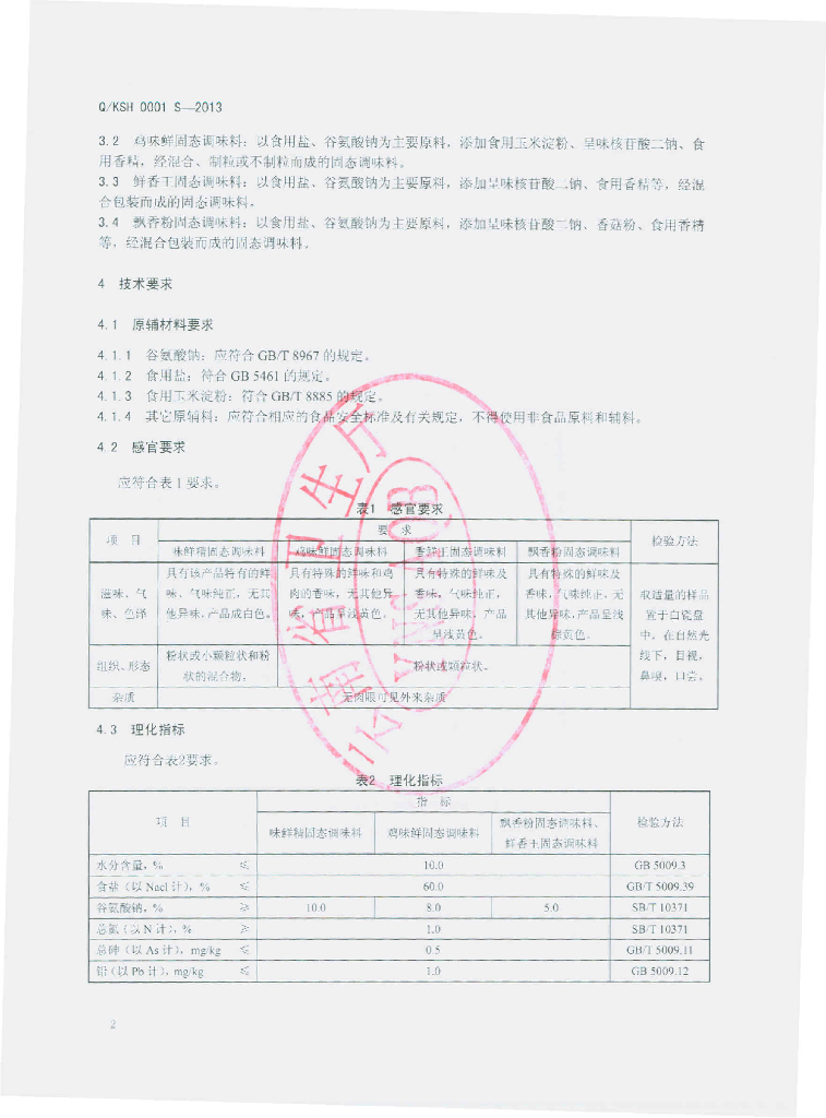 Q/KSH 0001S-2013 标准预览
