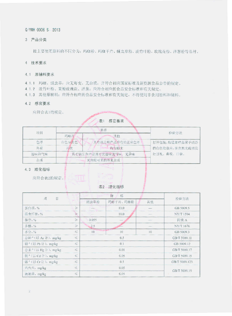 Q/YWH 0006S-2013 标准预览