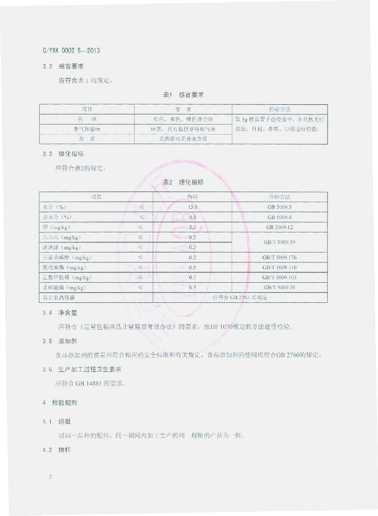 Q/YXK 0002S-2013 标准预览