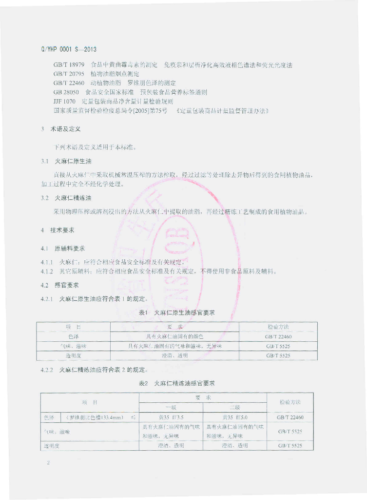 Q/YHP 0001S-2013 标准预览