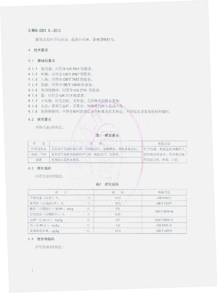 Q/MHQ 0001S-2013 标准预览