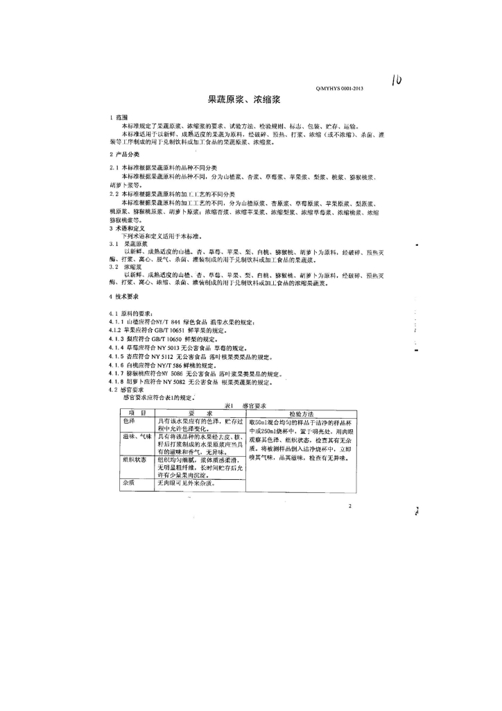 Q/MYHYS 0001-2013 标准预览