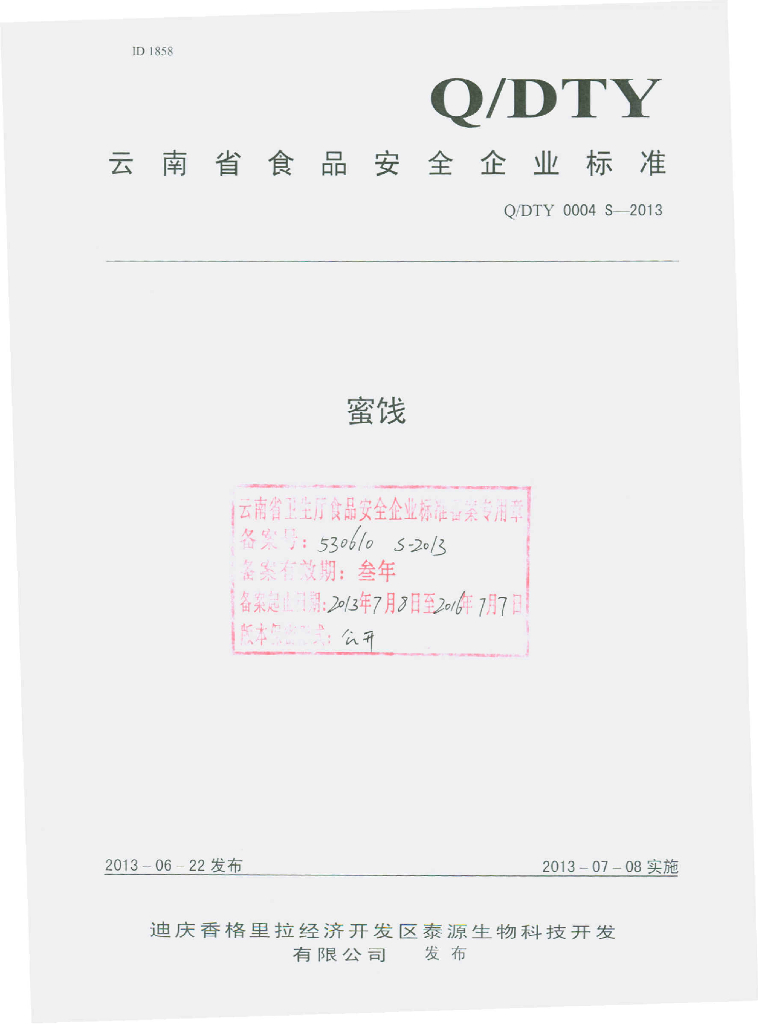 Q/DTY 0004S-2013 标准预览
