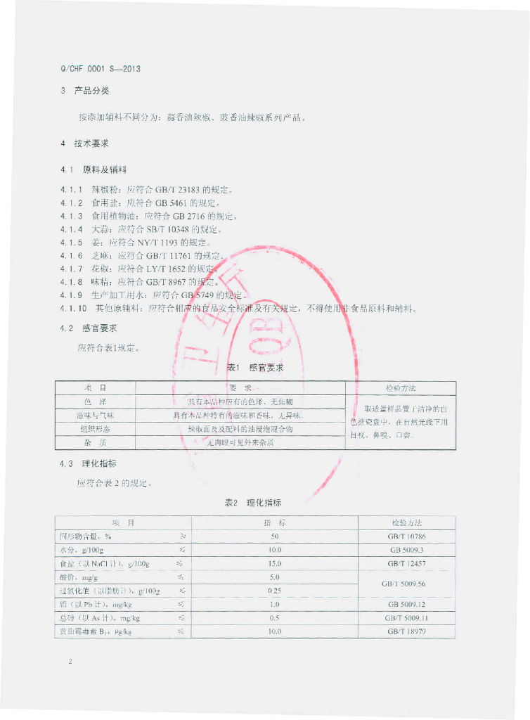 Q/CHF 0001S-2013 标准预览