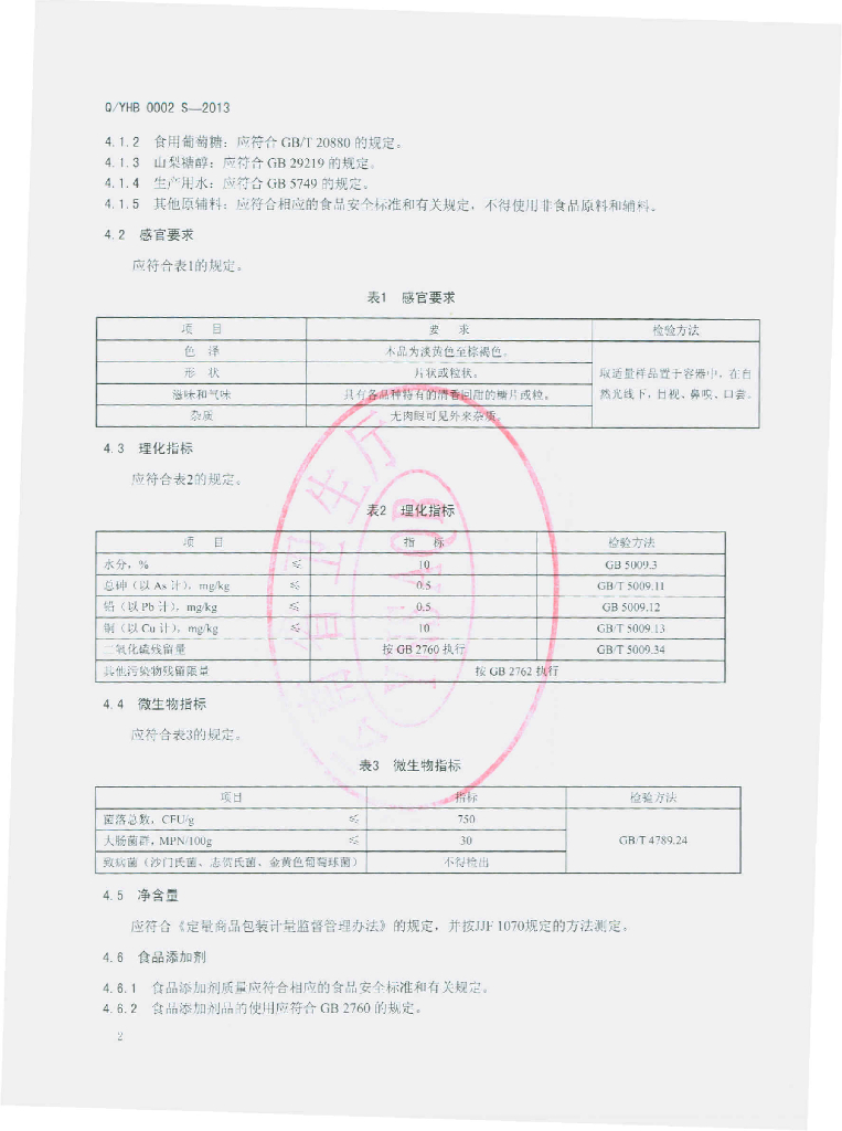 Q/YHB 0002S-2013 标准预览