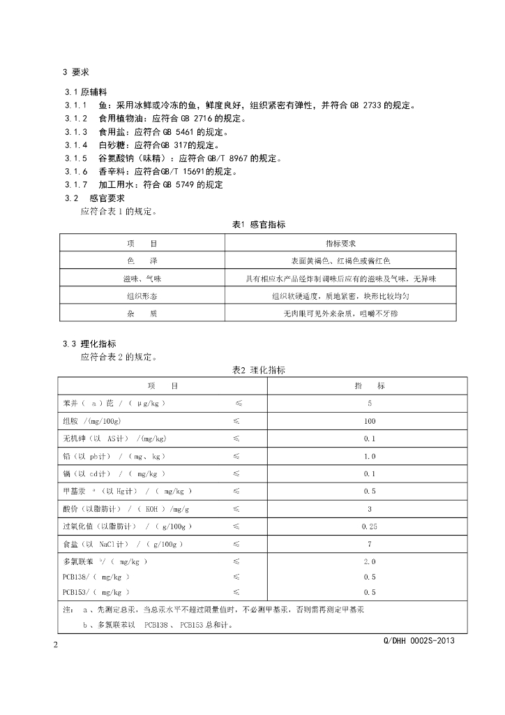Q/DHH 0002S-2013 标准预览