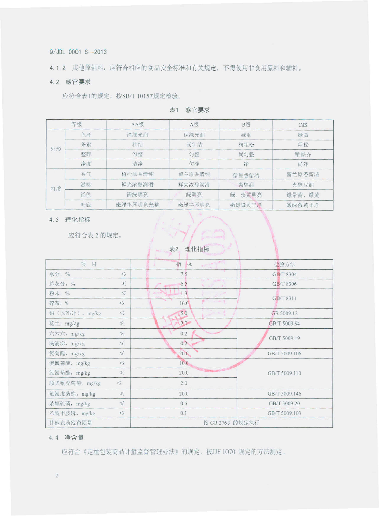 Q/JDL 0001S-2013 标准预览