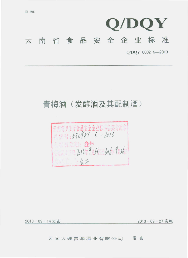 Q/DQY 0002S-2013 标准预览