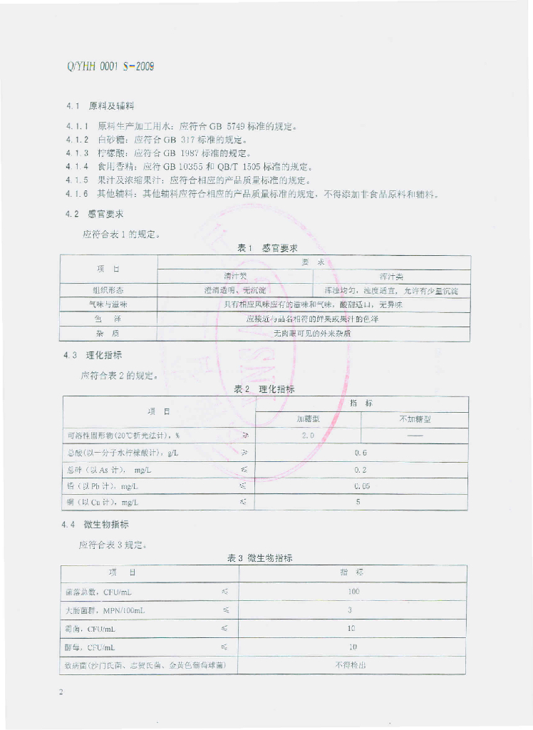 Q/YHH 0001S-2009 标准预览