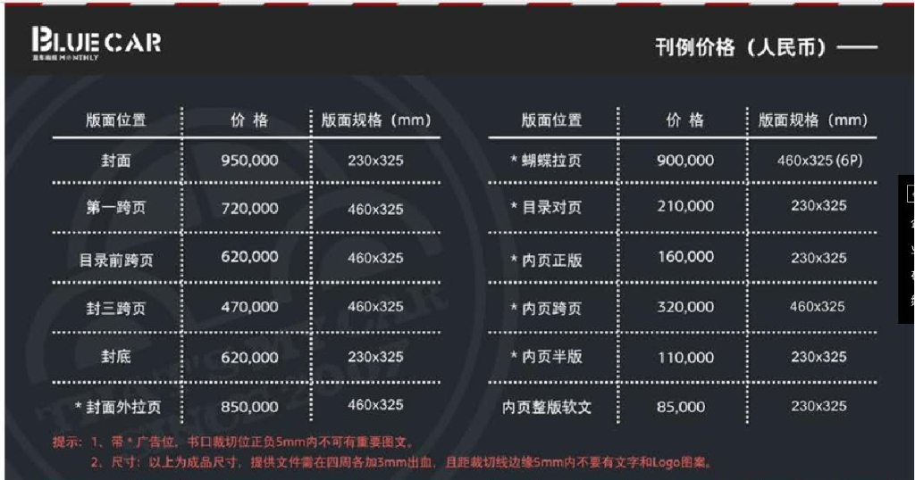 《汽车画报》刊例