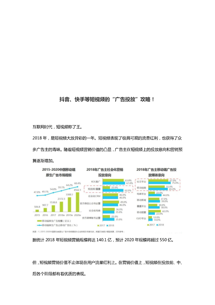 抖音、快手等短视频的“广告投放”攻略！