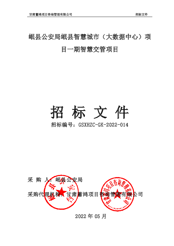 岷县公安局岷县智慧城市（大数据中心）项目一期智慧交管项目招标文件