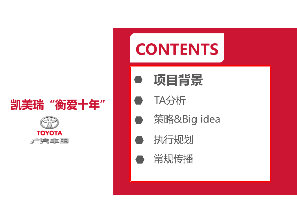 广汽丰田凯美瑞衡爱十年传播方案2016